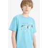 Defacto F0168 Turkuaz Erkek Çocuk Bisiklet Yaka Baskılı Kısa Kollu Tişört
