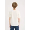 Defacto D9258 Ekru Erkek Çocuk Bisiklet Yaka Baskılı Kısa Kollu Tişört