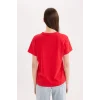 Defacto D9604 Kırmızı Regular Fit Bisiklet Yaka Baskılı Kısa Kollu Tişört