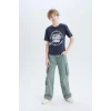 Defacto D9261 Lacivert Erkek Çocuk Bisiklet Yaka Baskılı Kısa Kollu Tişört