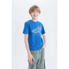Defacto E0431 Mavi Erkek Çocuk Bisiklet Yaka Baskılı Kısa Kollu Tişört