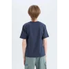 Defacto D9261 Lacivert Erkek Çocuk Bisiklet Yaka Baskılı Kısa Kollu Tişört