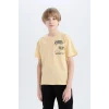 Defacto D9260 Sarı Erkek Çocuk Bisiklet Yaka Baskılı Kısa Kollu Tişört