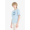 Defacto F0172 Mavi Erkek Çocuk Bisiklet Yaka Baskılı Kısa Kollu Tişört