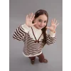 LCW Kids Kahverengi Bebe Yaka Çizgili Kız Çocuk Sweatshirt ve Tayt 2li