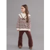 LCW Kids Kahverengi Bebe Yaka Çizgili Kız Çocuk Sweatshirt ve Tayt 2li