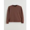 LCW Vision Kahverengi Bisiklet Yaka Oversize Kadın Sweatshirt