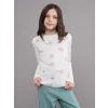LCW Kids Ekru Bisiklet Yaka Çiçekli Kız Çocuk Tişört