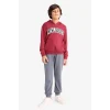 Defacto G3658A8BR285 Bordo Erkek Çocuk 2li Takım Kapüşonlu Baskılı Sweatshirt Eşofman Altı