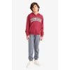 Defacto G3658A8BR285 Bordo Erkek Çocuk 2li Takım Kapüşonlu Baskılı Sweatshirt Eşofman Altı