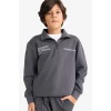Defacto G3825A8AR104 Antrasit Erkek Çocuk 2li Takım Baskılı Yarım Fermuarlı Sweatshirt Eşofman Altı