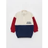 LCW baby Bej Dik Yaka Uzun Kollu Renk Bloklu Polar Erkek Bebek Sweatshirt ve Eşofman Alt 2li Takım