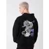 XSIDE Siyah Uzun Kollu Baskılı Erkek Kalın Hoodie