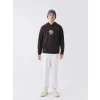 XSIDE Kahverengi Uzun Kollu Baskılı Erkek Kalın Hoodie