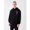 XSIDE Siyah Uzun Kollu Baskılı Erkek Kalın Hoodie