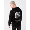 XSIDE Siyah Uzun Kollu Baskılı Erkek Kalın Hoodie