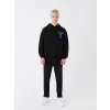 XSIDE Siyah Uzun Kollu Baskılı Erkek Kalın Hoodie