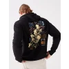 XSIDE Siyah Uzun Kollu Baskılı Erkek Kalın Hoodie
