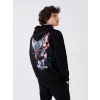 XSIDE Siyah Uzun Kollu Baskılı Erkek Kalın Hoodie