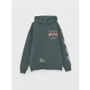 XSIDE Yeşil Uzun Kollu Baskılı Erkek Kalın Hoodie