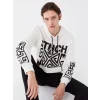XSIDE Ekru Uzun Kollu Baskılı Erkek Kalın Hoodie
