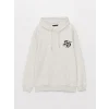 XSIDE Beyaz Uzun Kollu Baskılı Erkek Kalın Hoodie