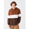 XSIDE Kahverengi Uzun Kollu Renk Bloklu Erkek Kalın Hoodie