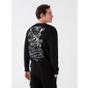 XSIDE Siyah Bisiklet Yaka Uzun Kollu Baskılı Erkek Sweatshirt