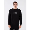 XSIDE Siyah Bisiklet Yaka Uzun Kollu Baskılı Erkek Sweatshirt