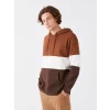 XSIDE Kahverengi Uzun Kollu Renk Bloklu Erkek Kalın Hoodie