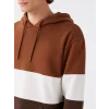 XSIDE Kahverengi Uzun Kollu Renk Bloklu Erkek Kalın Hoodie