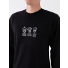 XSIDE Siyah Bisiklet Yaka Uzun Kollu Baskılı Erkek Sweatshirt