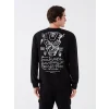 XSIDE Siyah Bisiklet Yaka Uzun Kollu Baskılı Erkek Sweatshirt