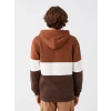 XSIDE Kahverengi Uzun Kollu Renk Bloklu Erkek Kalın Hoodie
