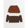 XSIDE Kahverengi Uzun Kollu Renk Bloklu Erkek Kalın Hoodie