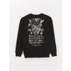 XSIDE Siyah Bisiklet Yaka Uzun Kollu Baskılı Erkek Sweatshirt