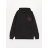 XSIDE Siyah Uzun Kollu Baskılı Erkek Kalın Hoodie