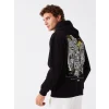 XSIDE Siyah Uzun Kollu Baskılı Erkek Kalın Hoodie