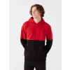 XSIDE Kırmızı Uzun Kollu Renk Bloklu Erkek Kalın Hoodie