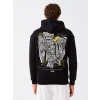 XSIDE Siyah Uzun Kollu Baskılı Erkek Kalın Hoodie