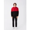 XSIDE Kırmızı Uzun Kollu Renk Bloklu Erkek Kalın Hoodie