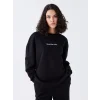 LCW Vision Siyah Bisiklet Yaka Baskılı Oversize Kadın Kalın Sweatshirt