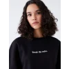 LCW Vision Siyah Bisiklet Yaka Baskılı Oversize Kadın Kalın Sweatshirt
