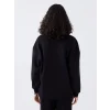 LCW Vision Siyah Bisiklet Yaka Baskılı Oversize Kadın Kalın Sweatshirt