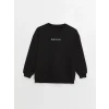 LCW Vision Siyah Bisiklet Yaka Baskılı Oversize Kadın Kalın Sweatshirt