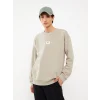 XSIDE Bej Bisiklet Yaka Baskılı Erkek Kalın Sweatshirt