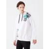 XSIDE Beyaz Uzun Kollu Baskılı Erkek Kalın Hoodie