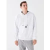 XSIDE Beyaz Uzun Kollu Baskılı Erkek Hoodie