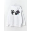 XSIDE Beyaz Uzun Kollu Baskılı Erkek Kalın Hoodie