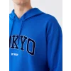 XSIDE Mavi Uzun Kollu Baskılı Erkek Kalın Hoodie